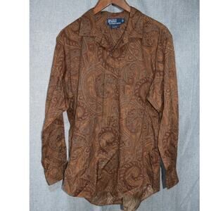 Polo Ralph Lauren Custom Fit Brown Paisley Long Sleeve Button-Up Shirt Size L